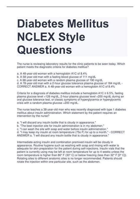 diabetes mellitus nclex questions
